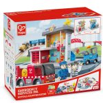 Jucarie din lemn - Set tren si servicii de urgenta (55 piese)