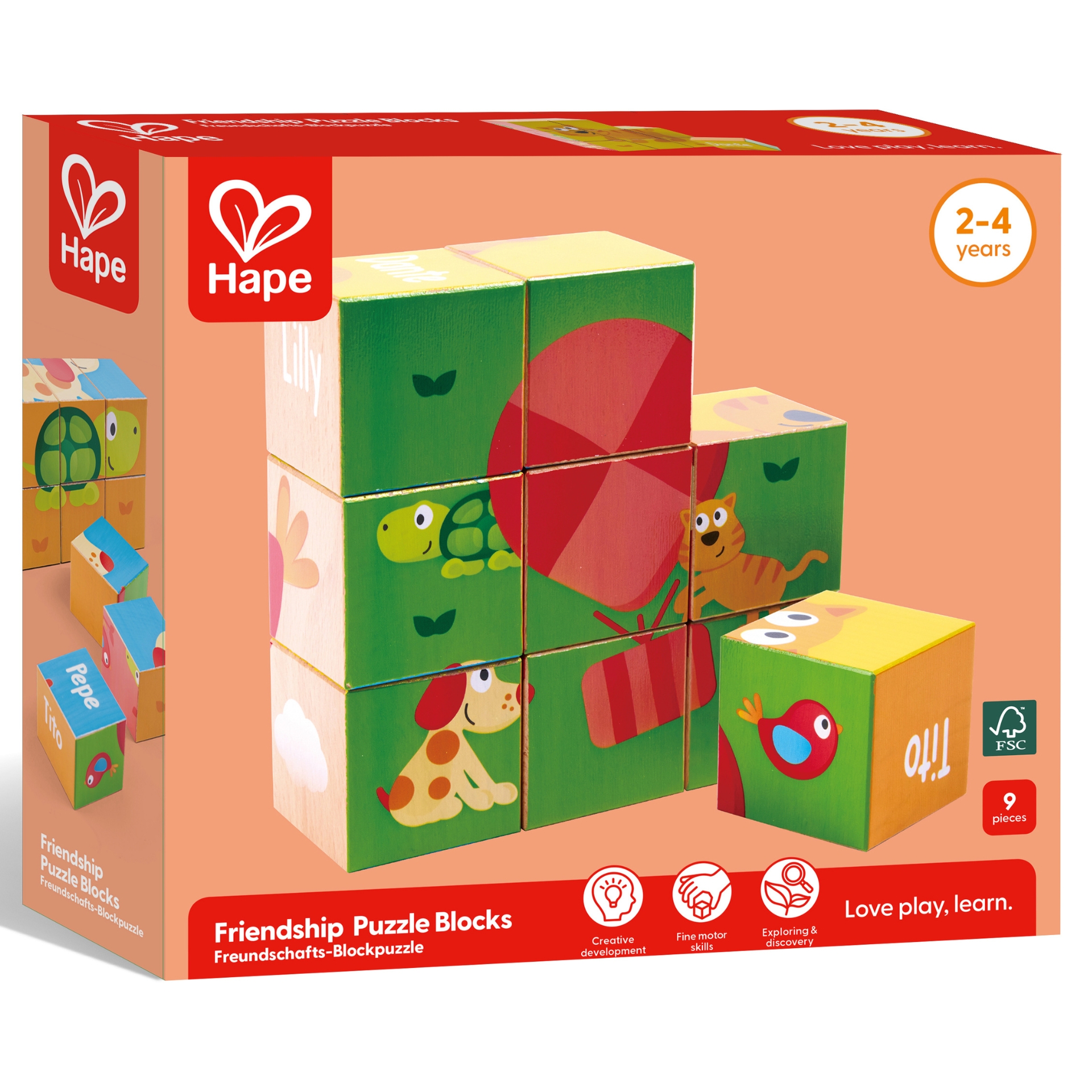 E0452_22 Puzzle din lemn cuburi - Animale 3 x 3 - imagine 1