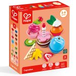 Jucarie din lemn - Prajituri cupcake (18 piese)