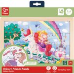 Puzzle din lemn 2 in 1 - Unicorn (26 piese), cu fata dubla si activitate colorare