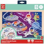 Puzzle din lemn 2 in 1 - Prietenii din Spatiu (50 piese), cu fata dubla si activitate colorare