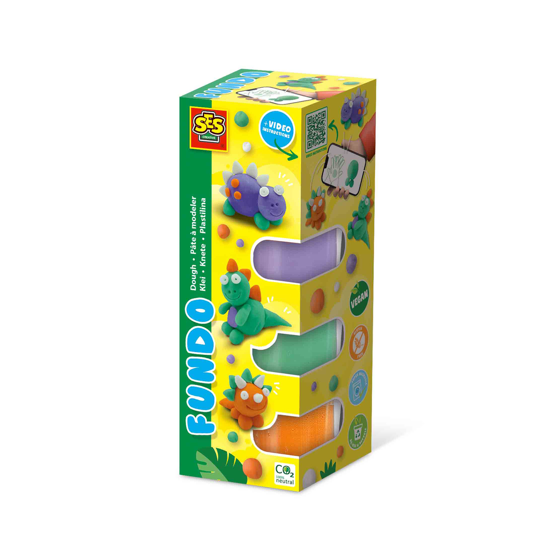 008121 Plastilina colorata vegana FunDo - Dinozauri (3 x 90 gr - 1 x 40 gr) - imagine 1