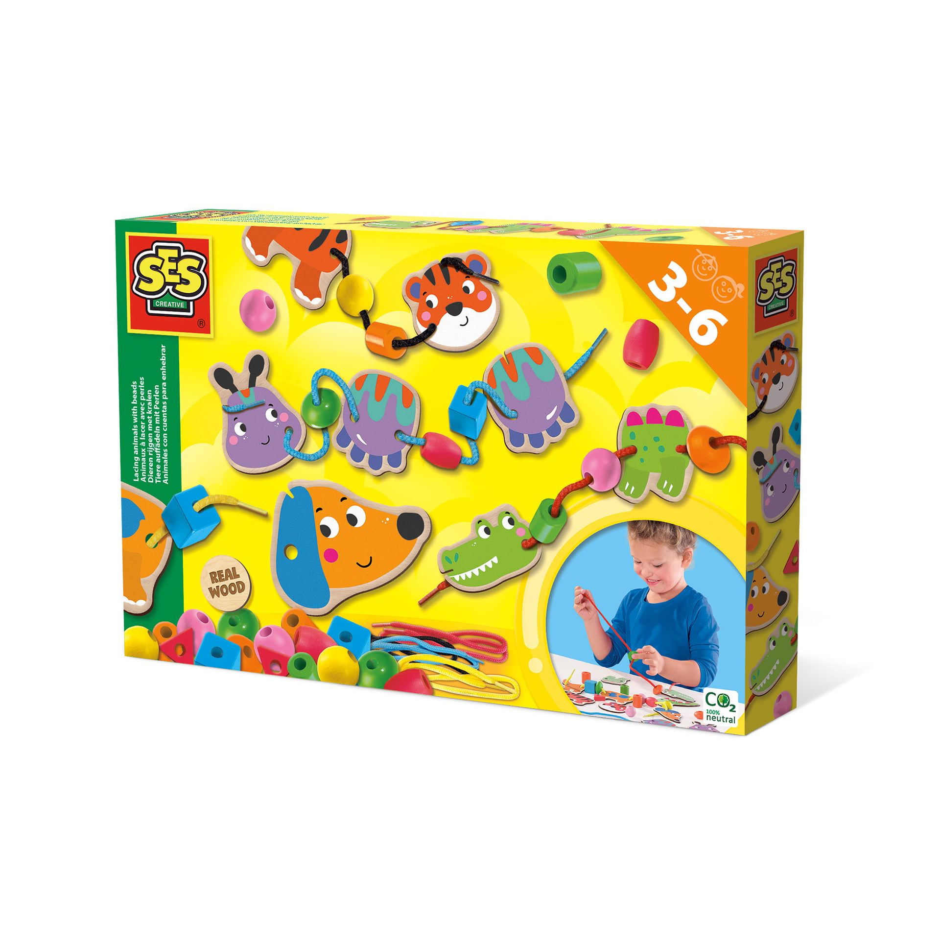 148001 Jucarie din lemn - Set de insirat animale si margele - imagine 1