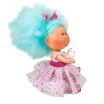 Papusa Nines D'Onil, Mia Cotton, cu parul albastru, cu catel, cu articulatii, cu miros de vanilie, 30 cm - imagine 2