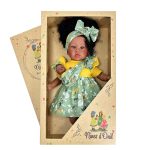 Papusa Nines D'Onil, Maria Afro, cu sunete, cu bebelus, cu rochie verde, cu miros de vanilie, 45 cm - imagine 3