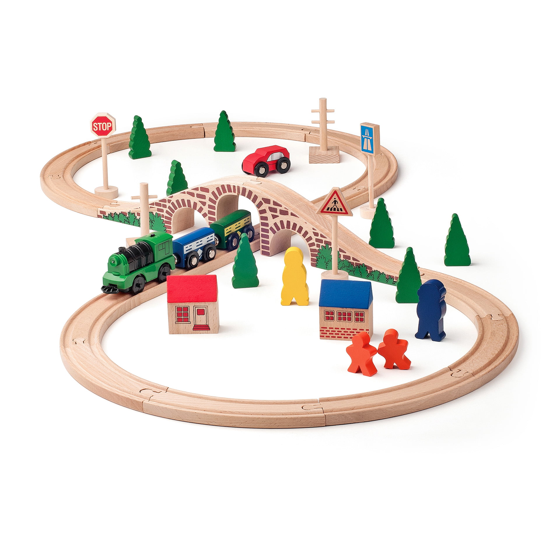 91121_01 Jucarie din lemn - Tren cu cale ferata in forma de 8 si locomotiva cu baterie - imagine 1