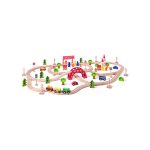 Jucarie din lemn - Set tren cu pod si bariera (90 piese) - imagine 2