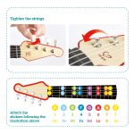 Jucarie din lemn - Instrument Ukulele (chitara) rosu - invata sa canti cu lumini - imagine 5