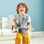 Jucarie din lemn - Instrument Ukulele (chitara) albastru - invata sa canti cu lumini - imagine 5