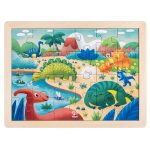 Puzzle din lemn 2 in 1 - Dinozauri (26 piese), cu fata dubla si activitate colorare - imagine 2