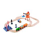 Jucarie din lemn - Set tren de marfa cu macara (34 piese) - imagine 2