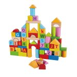 Cuburi din lemn de construit cu litere si cifre (80 piese in galeata) - imagine 2