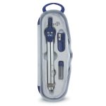 Trusa compas scolar din metal satinat cu deschidere rack, cu 3 accesorii (blister)