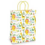 Sacosa Hello Safari, din hartie cu maner de hartie rasucit, 33 x 45.7 x 10.2 cm (20 buc/display)