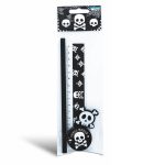 Set scolar cu craniu (1 radiera, 1 ascutitoare, 1 rigla de 15 cm, 1 creion)