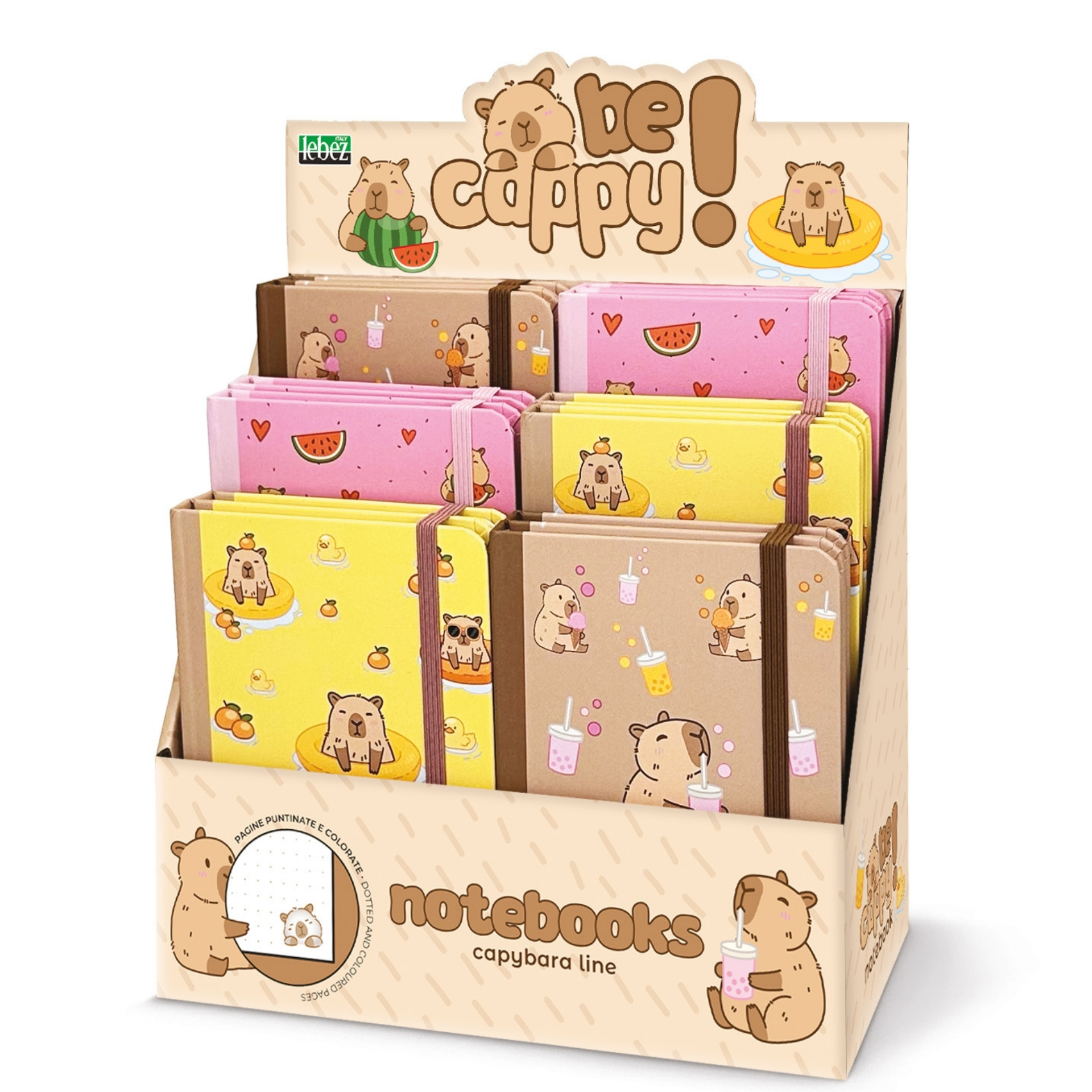 82198_1 Notebook BeCappy Capibara – A6 cu 160 pagini punctate si decorate, cu inchidere elastica, 3 modele asortate (12 buc/display) - imagine 1