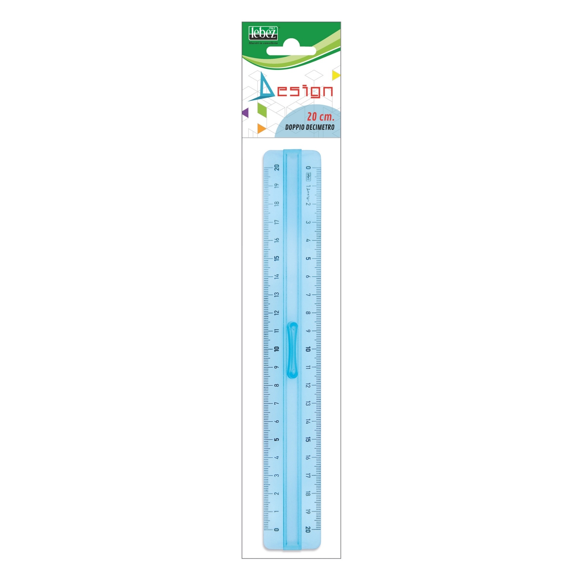 759 Rigla dubla cu maner central din plastic transparent – 20 cm, in punga agatatoare - imagine 1