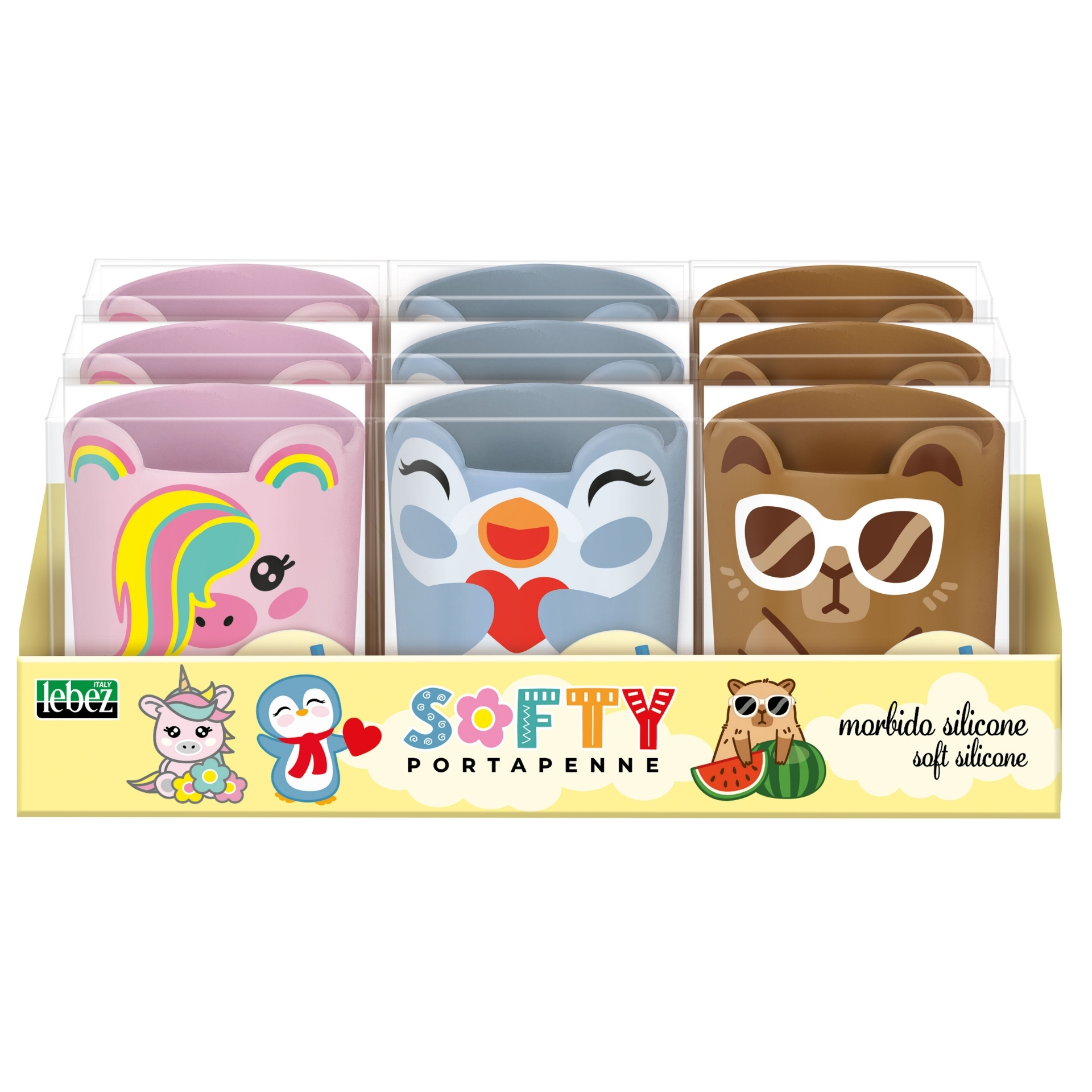 82307_Pen-Holder_Display-Tray Suport creioane Softy din silicon moale, 3 modele (9 buc/display) - imagine 1