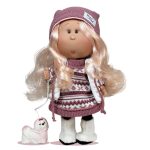 Papusa Nines D’Onil, Mia, cu parul blond, cu catelus, cu miros de vanilie, 30 cm
